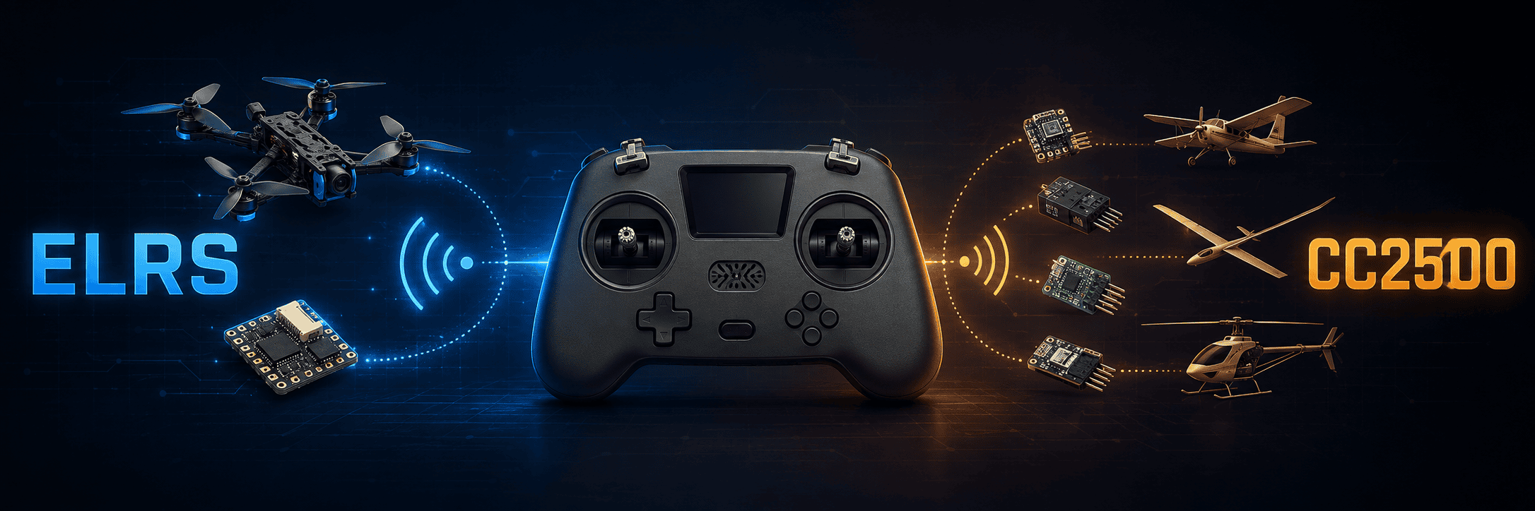 Compact FPV radio comparing the ELRS and CC2500 receiver ecosystems
